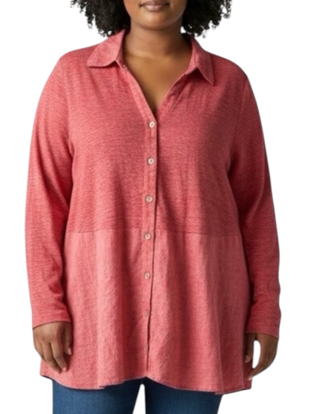 SOFT SURROUNDINGS 100% Knit Linen 2 Tone Button Down Shirt in Coral Size 1X